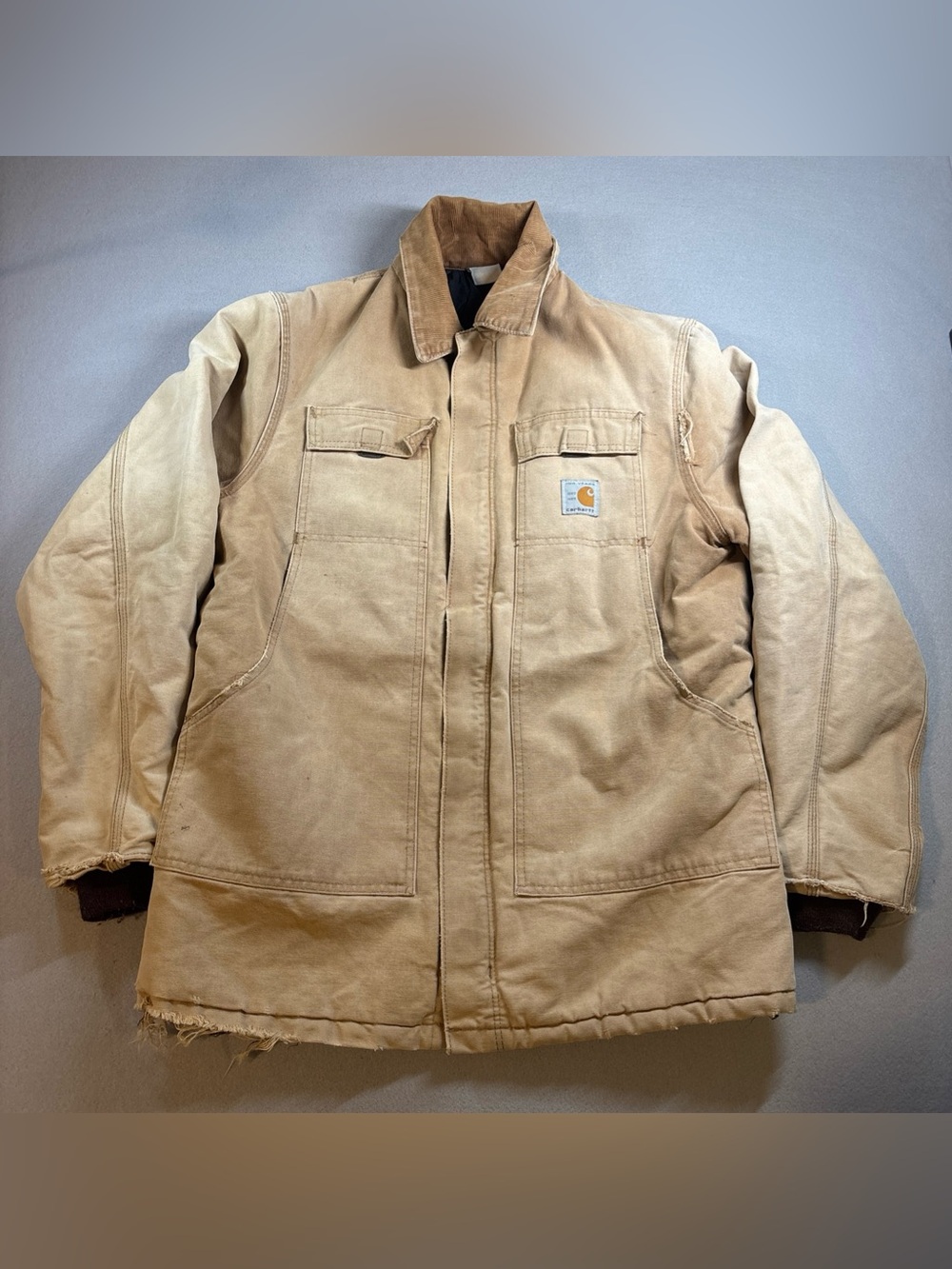 Carhartt Men’s Brown Duck Coat - Rugged Work Jacket. Distressed.  Vintage 1989